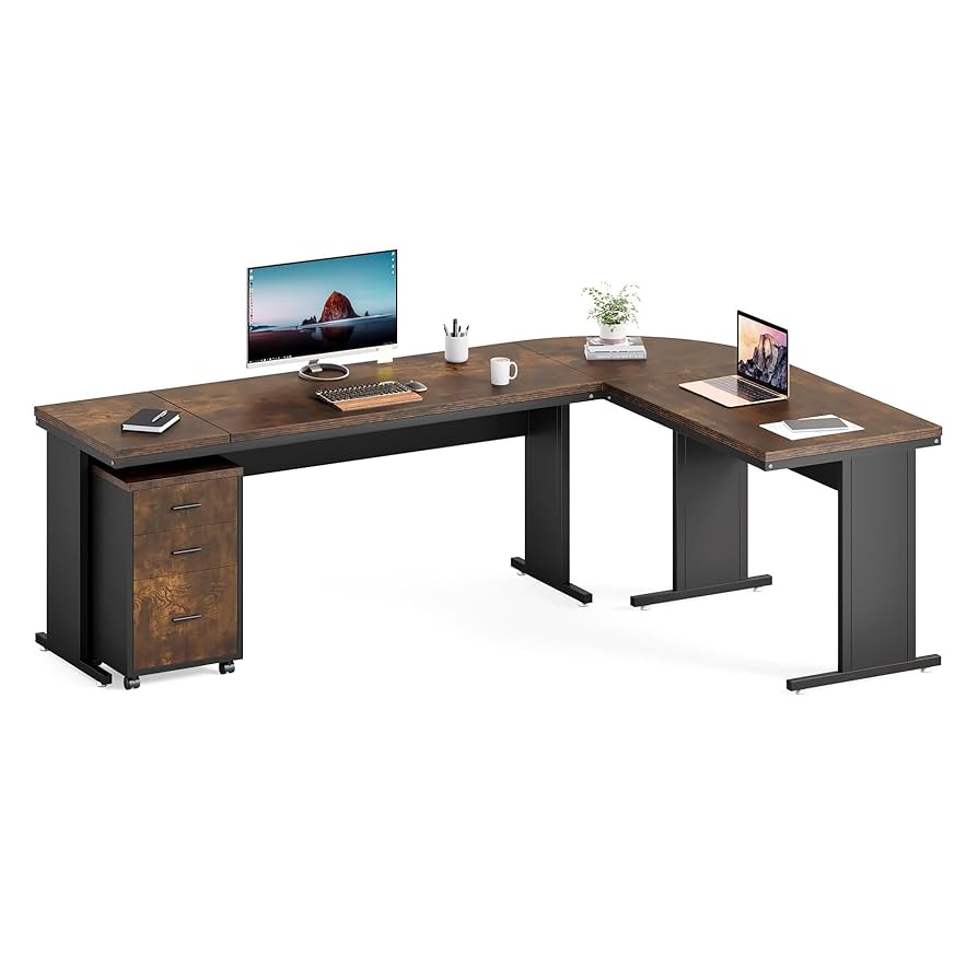 Amazon.com: LITTLE TREE 83 Inch L-Shaped Office Desk with